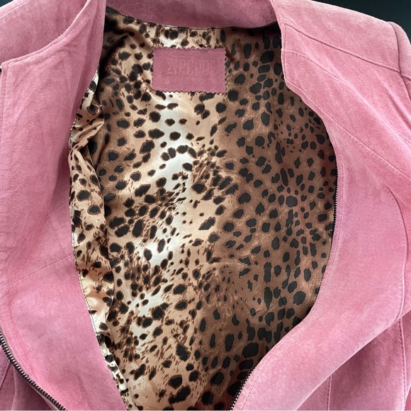 Zipcode Genuine Suede Leather Pink Round Neck Zip Up Barbie Size Small - Picture 10 of 12